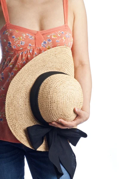 Woman Wearing Blue Jeans and Floral Tank Top — Stock Photo, Image