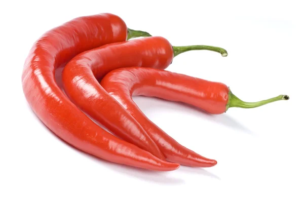 Tres chiles rojos picantes aislados en blanco — Foto de Stock