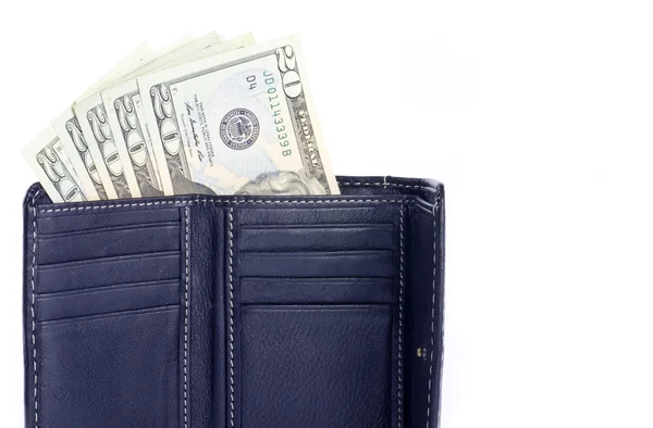 Fekete pénztárca tele húsz amerikai dollár számlák — Stock Fotó