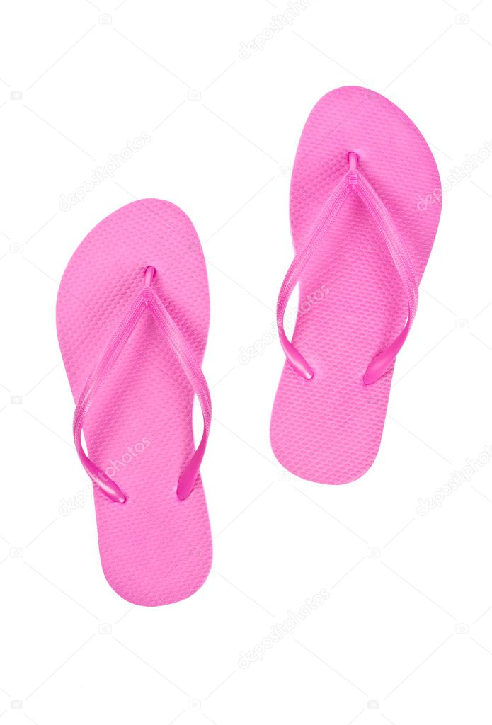 Bright Pink Flip Flops Isolated on White