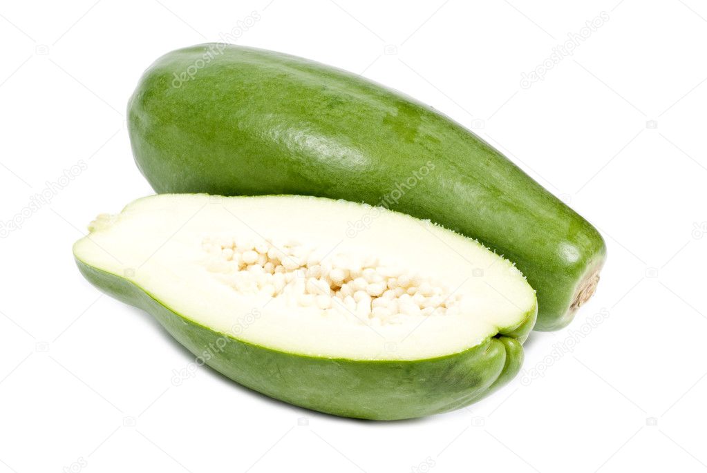 Green Papaya Isolated on White