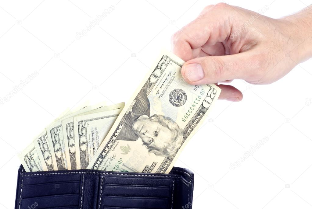 Hand Holding Twenty US Dollar Bill Isolated on White