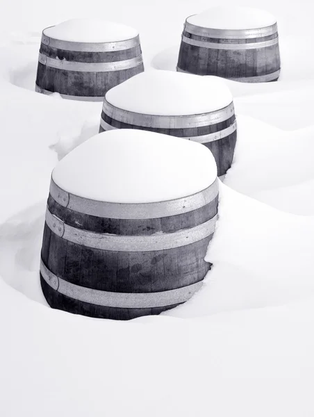 Barils de vin dans la neige — Photo