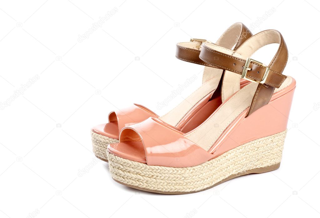 Peach Colored Sandals Isolated on White