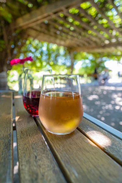 Glass Rose Wine Red Wine Table Outdoor Restaurant — Foto de Stock