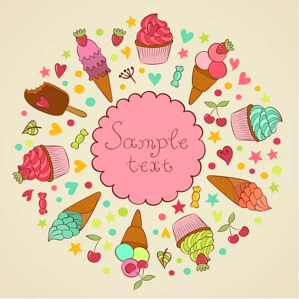 Banner de dulces de helado y cupcakes — Archivo Imágenes Vectoriales