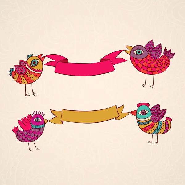 Vector birds ribbons banner — Stock Vector