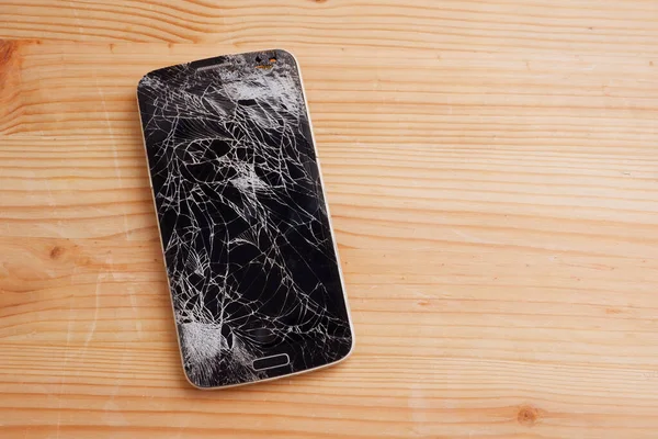 Smartphone Shattered Screen Cannot Used Wooden Floors — Stock Photo, Image