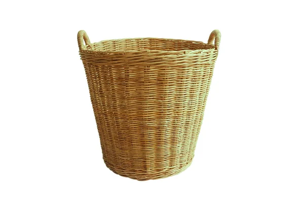 Empty Wooden Wicker Basket Cloth Isolated White Background — Stock Photo, Image