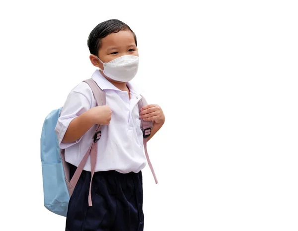 Portrait Asian Boy Student School Uniform Wearing White Shirt Backpack — стокове фото