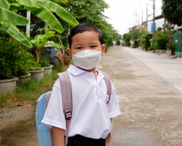 Portrait Asian Boy Student School Uniform Wearing White Shirt Backpack — Photo