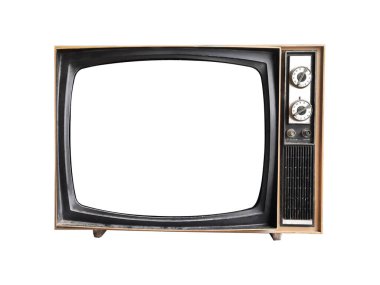 Beyaz arkaplanda tozlu izole edilmiş klasik Vintage Retro eski televizyon