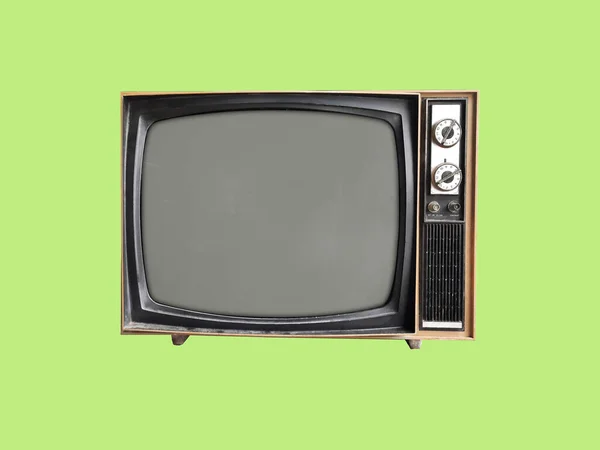 Klassieke Vintage Retro Oude Televisie Met Stoffige Geïsoleerde Oranje Pastelachtergrond — Stockfoto