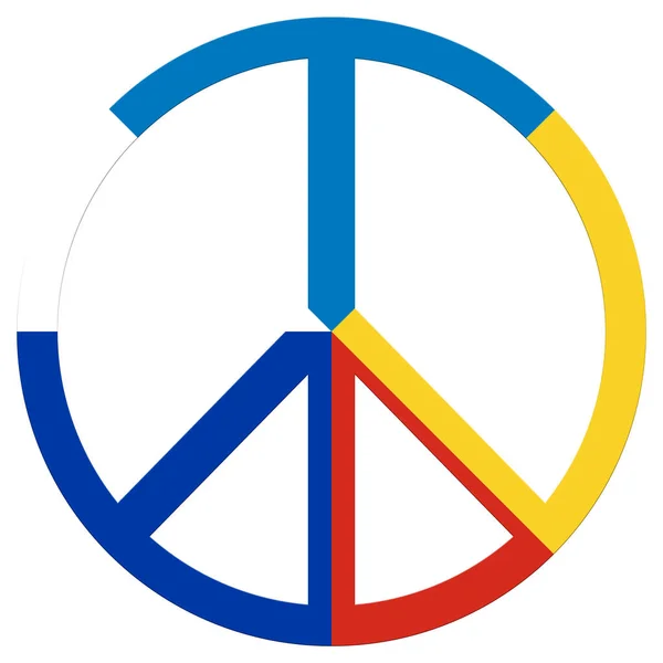 Illustration Peace Symbol Combined Colors Flag Russia Ukraine Blue Yellow — Stock Photo, Image