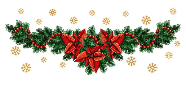 クリスマス ガーランドポインセチアの花 — ストックベクタ