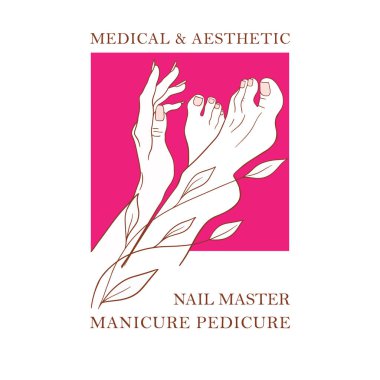 Logo manikür ustası, manikürcü, pedikür, iş kartı, güzellik salonları için basit stil ikonları, ayak bakımı.