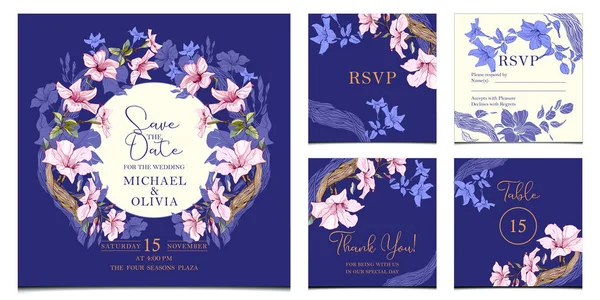 Квіткова Картка Встановити Шаблон Запрошення Весілля — стокове фото