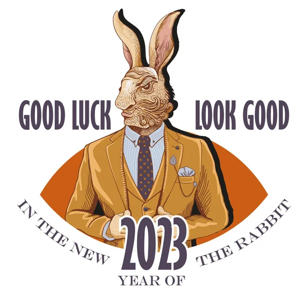 Portrait Rabbit Fashionable Clothes Wish New Year Good Luck New — Vector de stock