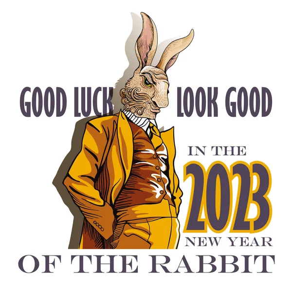 Portrait Rabbit Fashionable Clothes Wish New Year Good Luck New —  Vetores de Stock