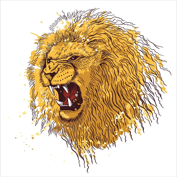 Pencil Drawing Head Roaring Lion Minimalist Style Suitable Logo Tattoo — Vettoriale Stock