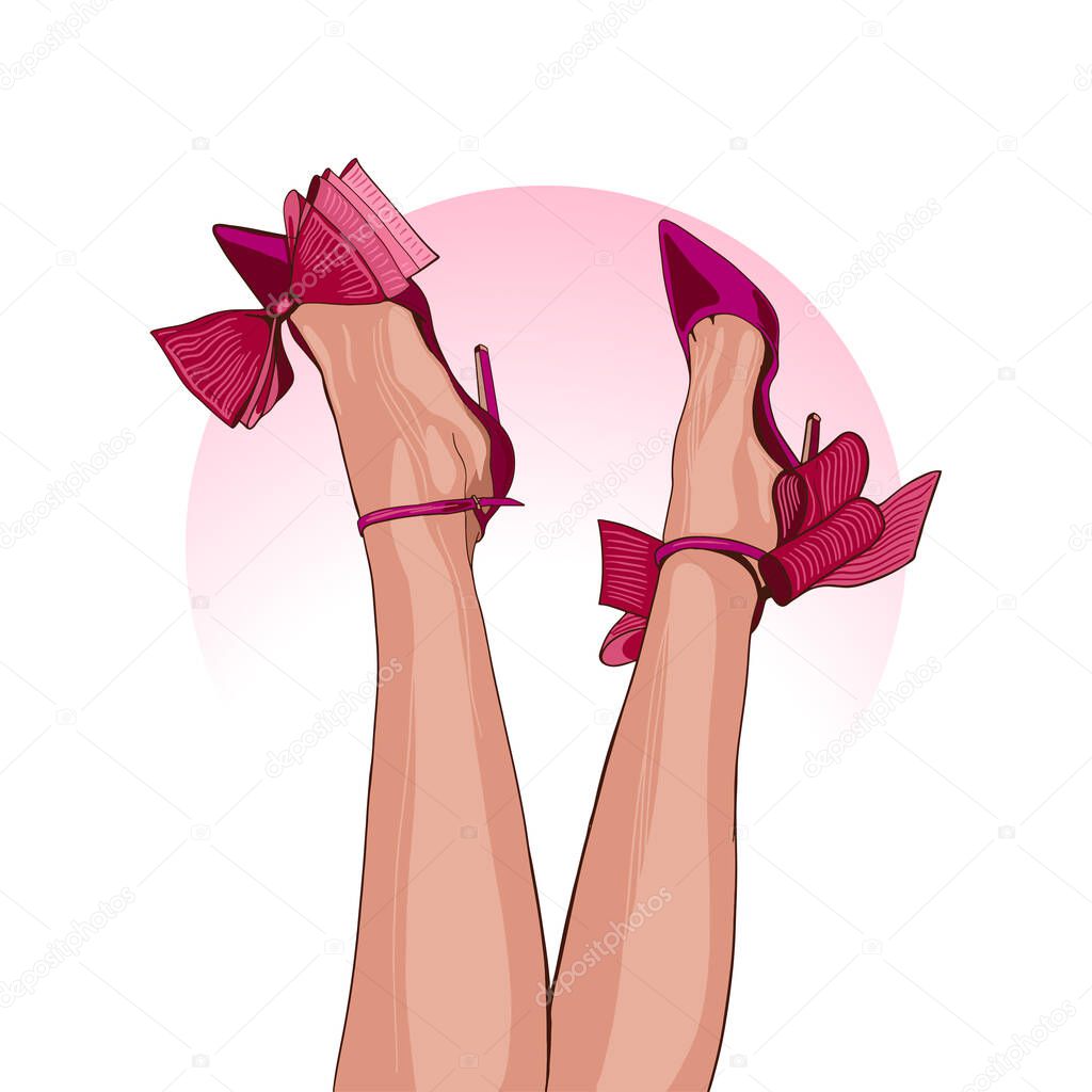 Women's legs in fashionable shoes. Glamorous illustration, for posters, banners and printing on t-shirts, logo for a boutique with fashionable women's shoes.