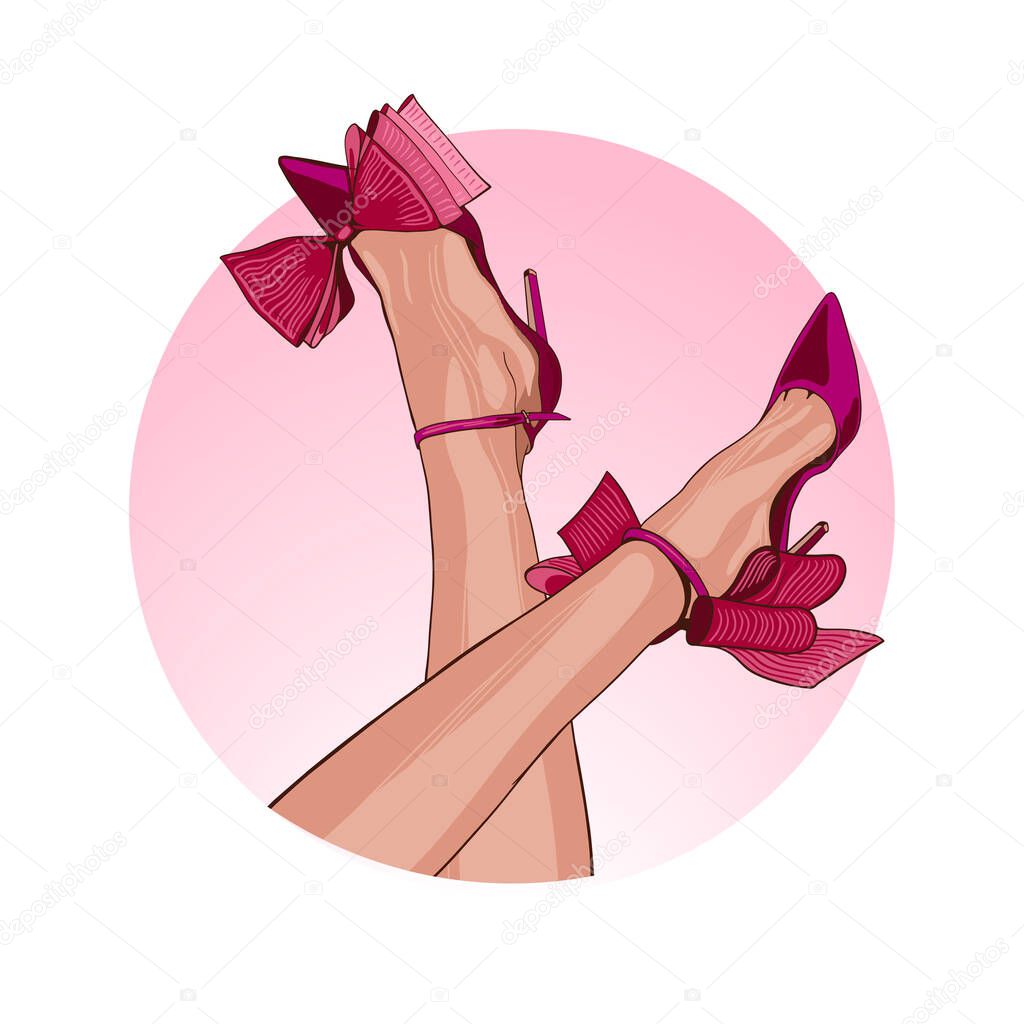 Women's legs in fashionable shoes. Glamorous illustration, for posters, banners and printing on t-shirts, logo for a boutique with fashionable women's shoes.