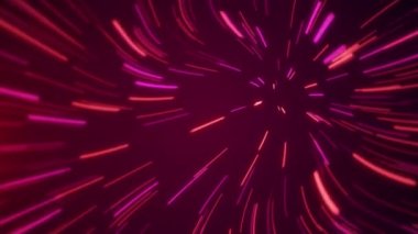 Alfa kanallı 4k soyut kozmik arkaplan. Renkli neon ışınları, hareket halindeki çizgiler. Tünel animasyonu. Büyük Patlama ile yeni bir galaksi oluşumu. Işık hızı, sanal gerçeklik.