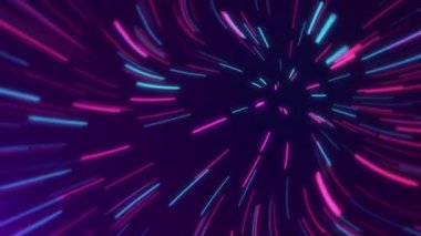4k soyut kozmik arka plan. Renkli neon ışınları, hareket halindeki çizgiler. Tünel animasyonu. Büyük Patlama ile yeni bir galaksi oluşumu. Işık hızı, sanal gerçeklik.