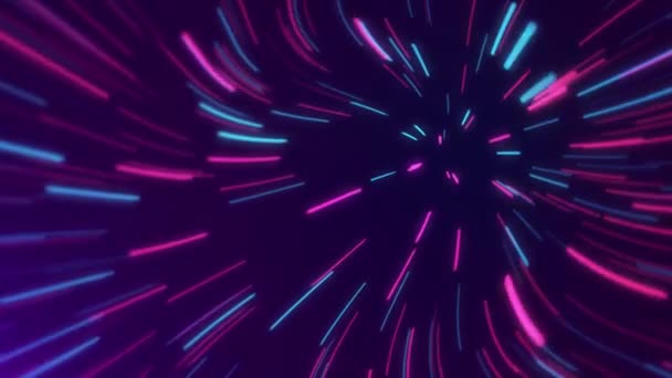 4K抽象的な宇宙背景 カラフルなネオン輝く光線 動きのライン トンネルアニメーション ビッグバンによる新しい銀河の形成 光の速さ 仮想現実 — ストック動画