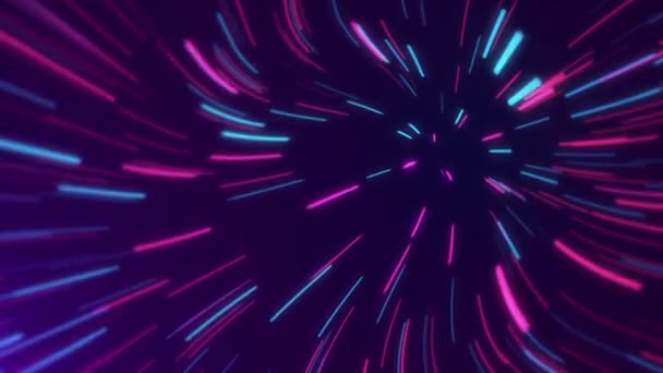 Elvont Kozmikus Háttér Színes Neon Izzó Sugarak Mozgó Vonalak Alagút — Stock videók