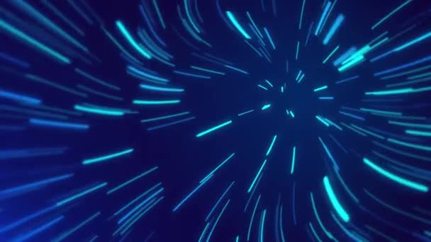 4K抽象的な宇宙背景 カラフルなネオン輝く光線 動きのライン トンネルアニメーション ビッグバンによる新しい銀河の形成 光の速さ 仮想現実 — ストック動画