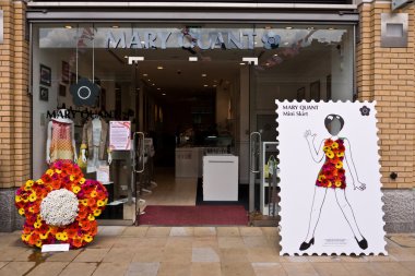 Fashion Designer Mary Quant's store decorated for the Chelsea Fringe Festival in London. clipart