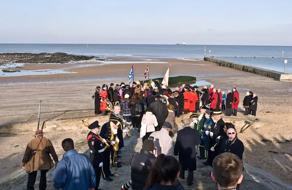 MARGATE,UK-JANUARY 12: Mayors and Dignitaries take part in the Blessing of the Seas ceremony in Margate,lead by Archbishop Gregarios of Thyatreria and Great Britain. January 12, 2014 Margate UK. — Stock Photo, Image