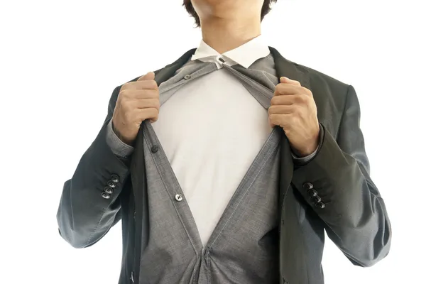 Homem de negócios mostrando dentro de seu terno — Fotografia de Stock