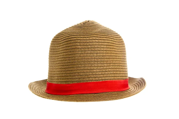 Zbliżenie kapelusz z czerwoną wstążką — Zdjęcie stockowe