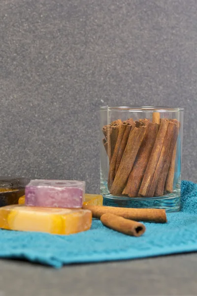 Natural soap with herbs and luffa — Stock Photo, Image