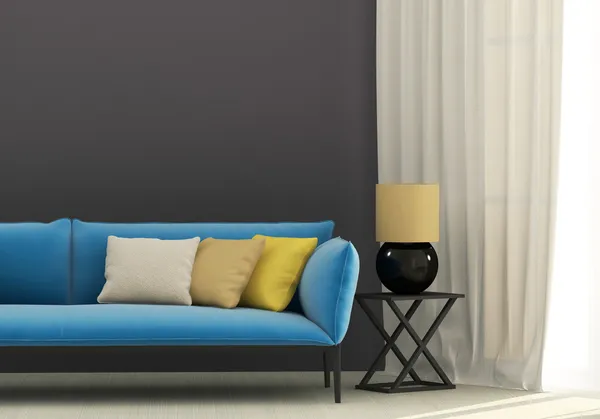 Gray interior with blue sofa — Stock Image Gray interior with blue sofa Royalty Free Stock Images