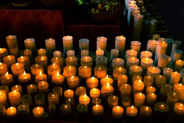 White Candles Lit Religious Altar Holy Week — Stock Photo, Image