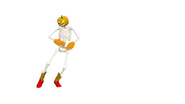 万圣节 带着帽子 靴子和手套的万圣节骷髅全圣夏娃 3D动画 3D骷髅滑稽舞蹈动画 万圣节3D舞蹈 — 图库视频影像