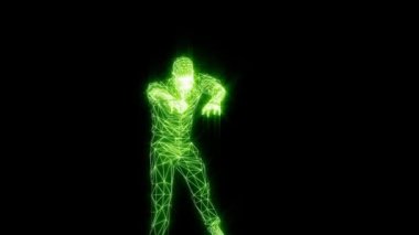 Zombi. Cadılar Bayramı. Üç boyutlu animasyon. Hologram. Şebeke dokusu. Neon ışıkları.