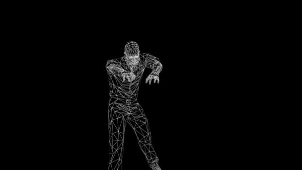 Zombie Halloween Animatie Hologram Grid Textuur Neonverlichting — Stockvideo