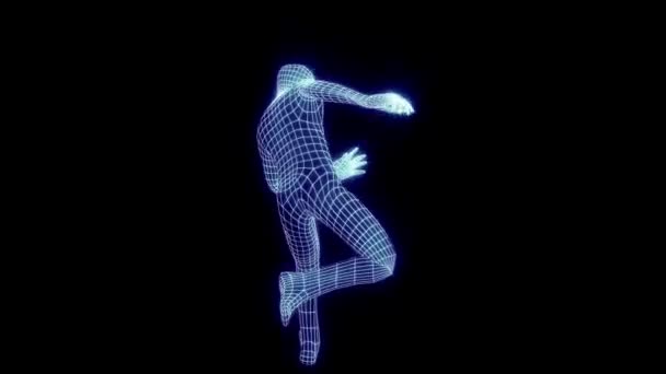 Mma Kick Animation Hologramm Gitterstruktur Neonbeleuchtung — Stockvideo