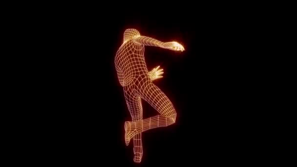 Patada Mma Animación Holograma Textura Cuadrícula Iluminación Neón — Vídeo de stock