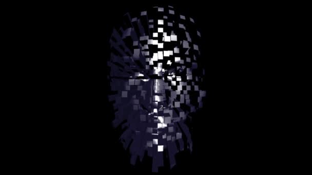 用立方体组装人头旋转的3D动画展示了人头的构建过程 — 图库视频影像