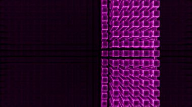 İnanılmaz 3 boyutlu neon küp animasyonu. 3 boyutlu ışıklandırma küpleri animasyonu. 3 boyutlu neon küp düzleminin deformasyonu.
