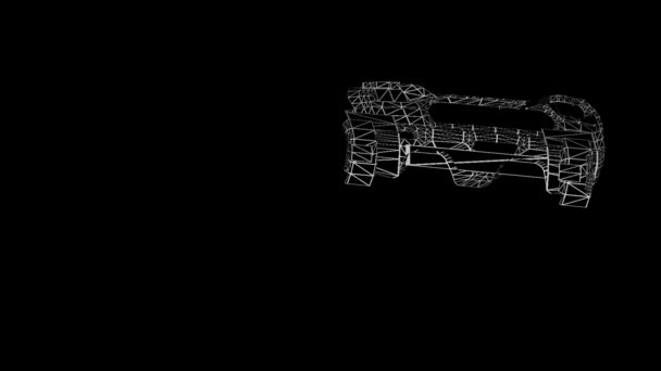 从动画3D部分组装汽车 用霓虹灯零件和网眼进行汽车的动画制造 霓虹灯网的一辆汽车 — 图库视频影像