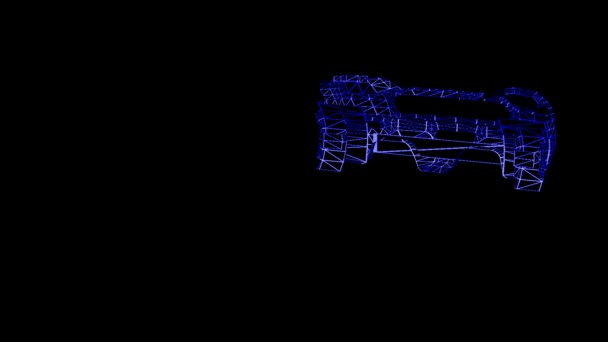从动画3D部分组装汽车 用霓虹灯零件和网眼进行汽车的动画制造 霓虹灯网的一辆汽车 — 图库视频影像