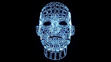 3D Grid 'deki kişinin başı. İnsan kafası 3 boyutlu animasyon. VJ döngüsü videosu. 3 boyutlu ızgara insan kafası. 