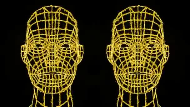 Head Person Grid Human Head Wire Animation Loop Video Grid — Stock video