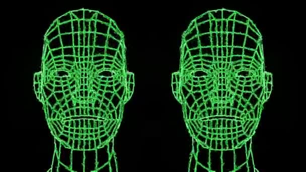 Head Person Grid Human Head Wire Animation Loop Video Grid — Stockvideo